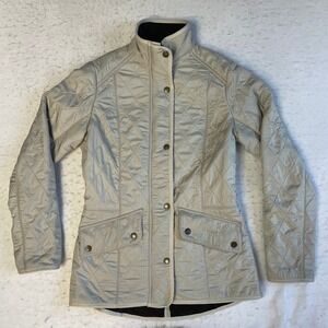 Barbour Quilted Jacket Womens Size 6 Tan Beige Snap Front Lightweight Coat
